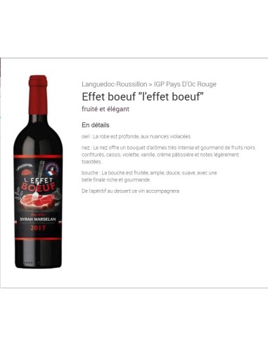 Cote de Bœuf - Vin de Pays d'Oc Rouge - 75CL